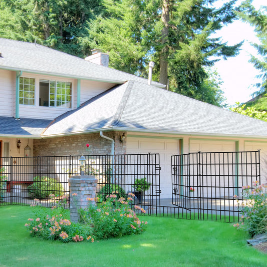 ARIFARO Decorative Garden Fence 5 Panels 32in(H) x28in(W) No dig Animal Barrier Fencing,Pet Fence Rustproof Metal Wire Panel Border for Dog,Rabbits, and Patio(with gate)