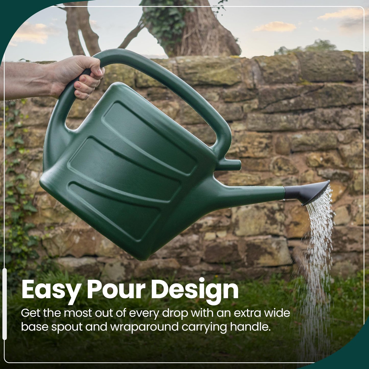 Hardys 10L Green Rose Watering Can - Outdoor & Indoor Watering Can with Detachable Sprinkler Rose Head, Long Spout Water Can for Houseplant & Garden Plants