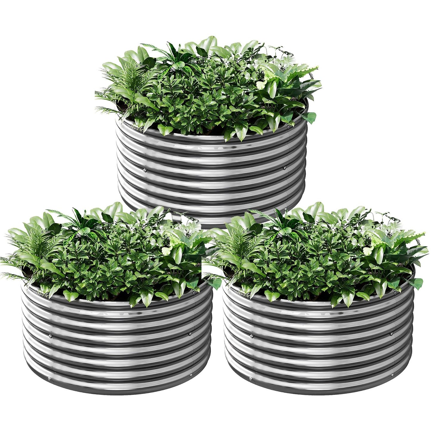 Bvewg 3 Pack 2x2FT Round Galvanized Raised Garden Bed Outdoor,Metal Garden Bed for Vegetables,Steel Raised Beds for Gardening,Above Ground Box for Flower