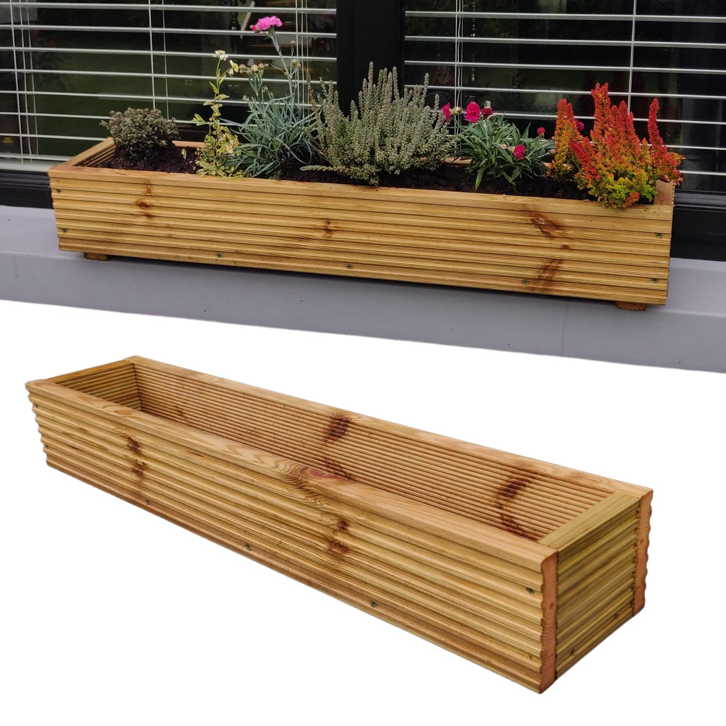 Mourne Wood Large Wooden Window Box Planter - 98cm Wide, Elegant Window Sill Planter for Flowers & Herbs, Versatile Indoor & Outdoor Gardening, Made in the UK