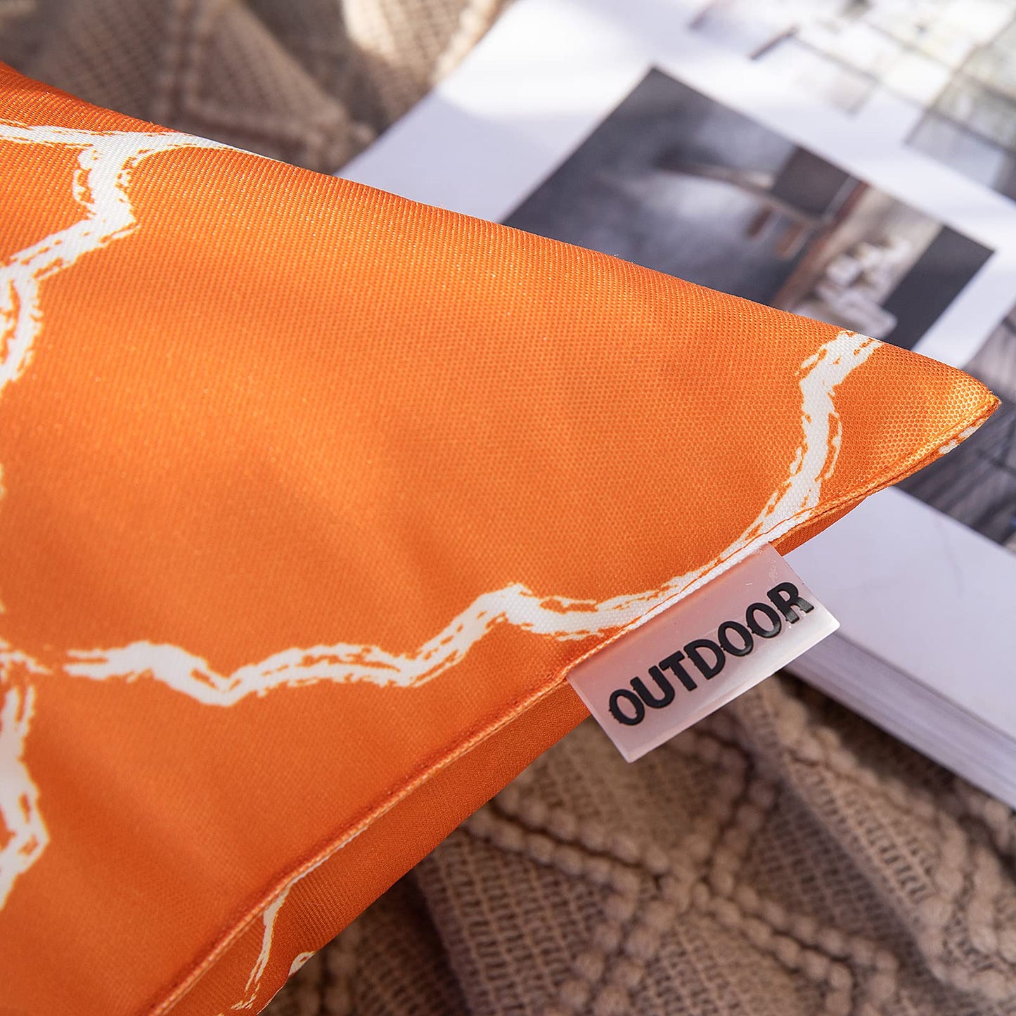 MIULEE Outdoor Cushion Cover Morocco Decorative Waterproof Throw Pillow Cover Square Modern Pillow Case for Garden Sofa Living Room Decoration 18 x 18 Inch 45 x 45 cm Orange Pack of 2