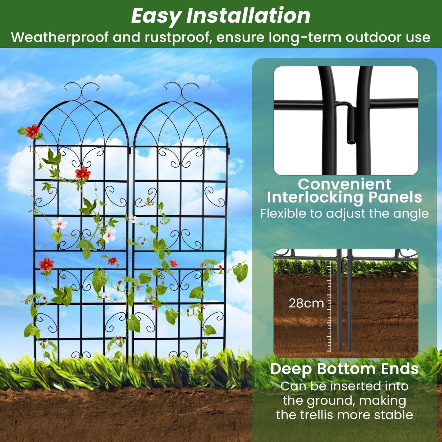 GiantexUK 180/220x50cm Garden Trellis, 6ft/7.2ft Tall Galvanized Metal Fence Climbing Plants Support Frame, Rustproof Lattice Grid Panels Barrier Edge Border for Rose Vine Vegetable (180x50cm, 4pcs)