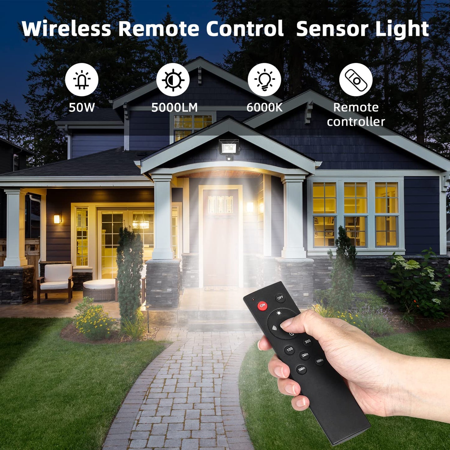Aomeya Motion Sensor Outdoor Security Light, 50W 4750 Lumen LED Floodlights with PIR Sensor, IP66 Waterproof Motion Sensor Outdoor Wall Light with Remote Control for Garden, Backyard, Garage (50W)