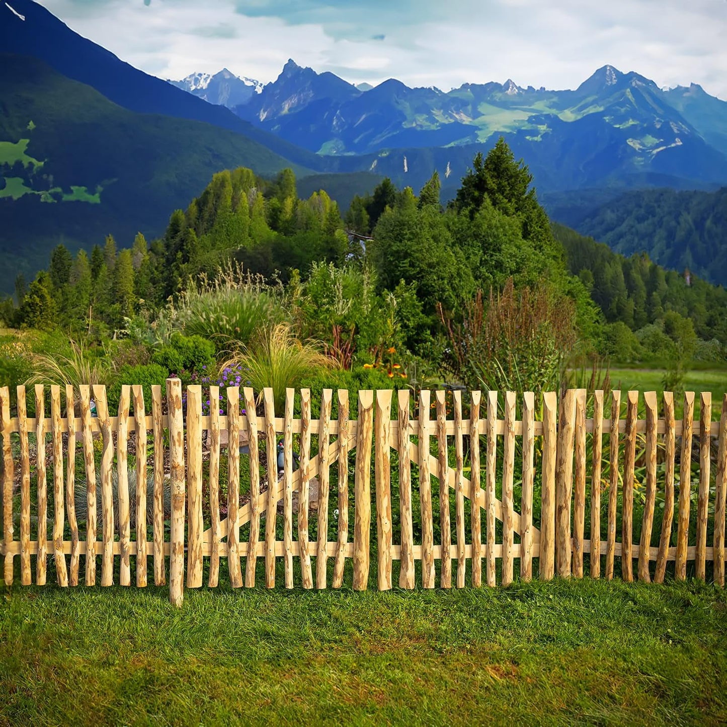 BooGardi Wooden Garden Gate Kit, 120 cm Width x 120 cm Height, Hazelnut, Rustic Style, Swing Gate, Garden Door