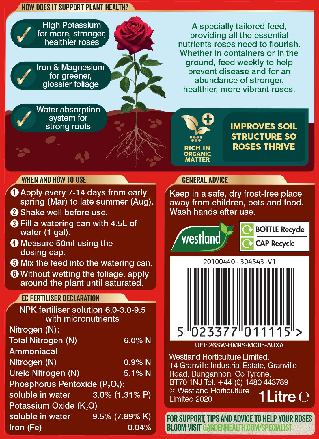 Westland 20100440 Rose High Performance Liquid Plant Food 1 Litre