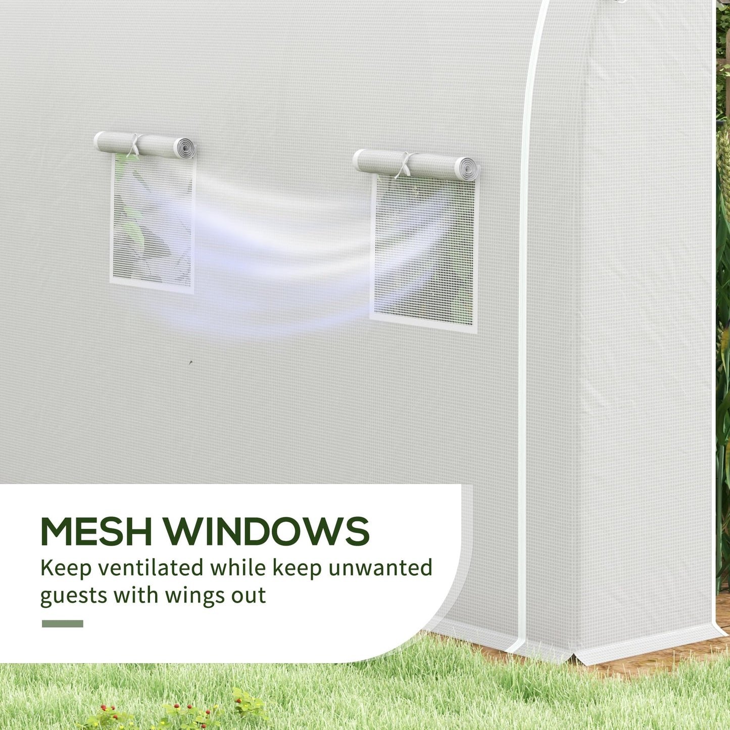 Outsunny 3 x 2 m Polytunnel Greenhouse with Galvanised Steel Frame and PE Cover, Walk-in Greenhouse with Mesh Windows and Zipped Roll-up Door, White