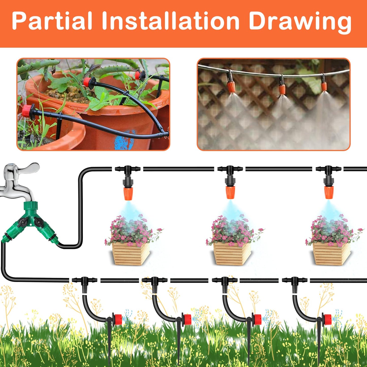 IRmm Irrigation System Kit, 165FT/50M Drip Irrigation System, DIY Saving Water Automatic Drip Irrigation Kits for Garden, Greenhouse, Lawn, Patio