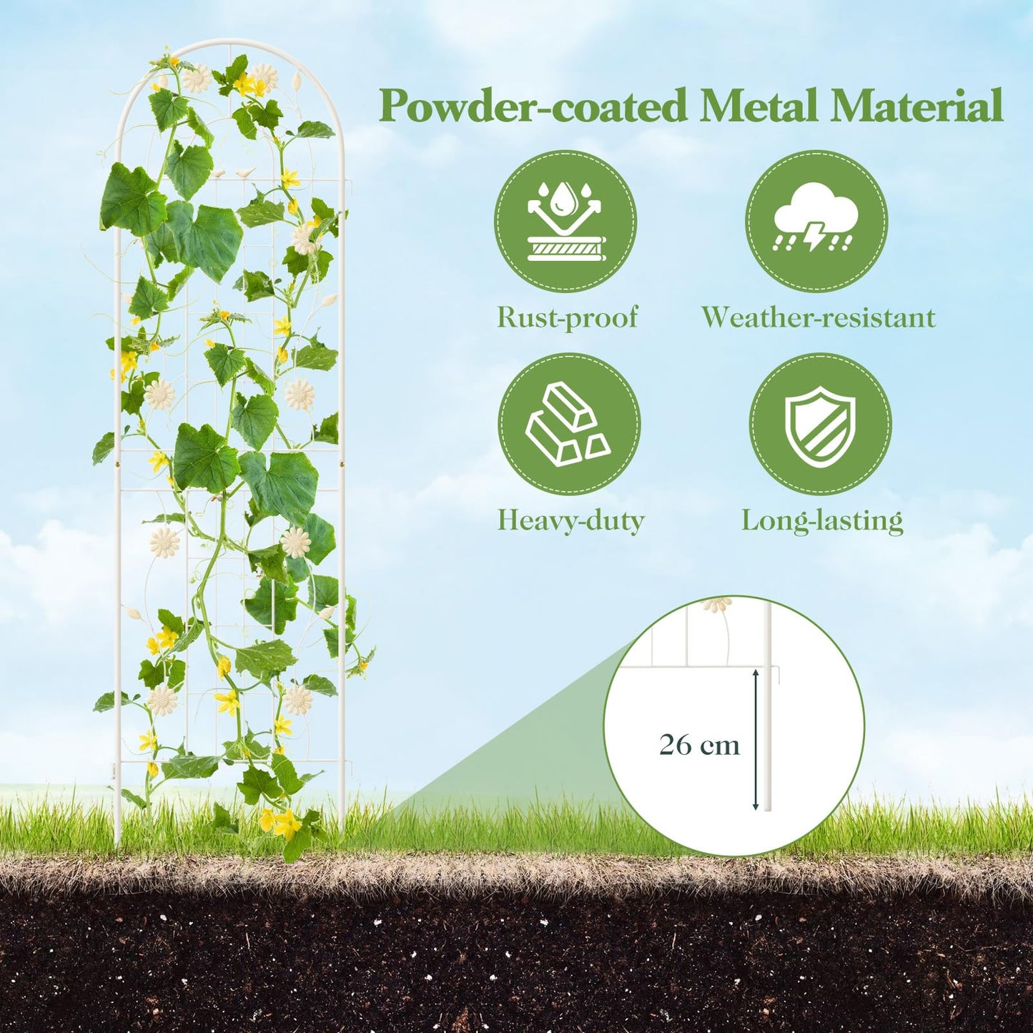 TANGZON 2/4 Pack Metal Garden Trellis, 180x50 cm/220x50 cm Wire Lattice Panel for Support, 2-in-1 Retro Style Cucumber Trellis, Decorative Plant Support Stand for Rose Ivy (Only White,180x50cm, 2)