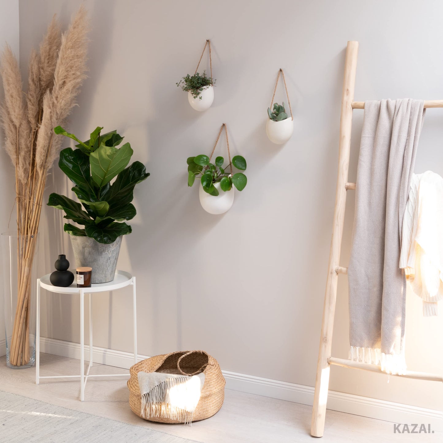 Kazai. Wall Planters -Ellie- | Hanging Ceramic Plant Pots, 3 Pieces, for Succulents and more | Wall Decoration for Indoors, Balcony and Garden | Cream (matte)