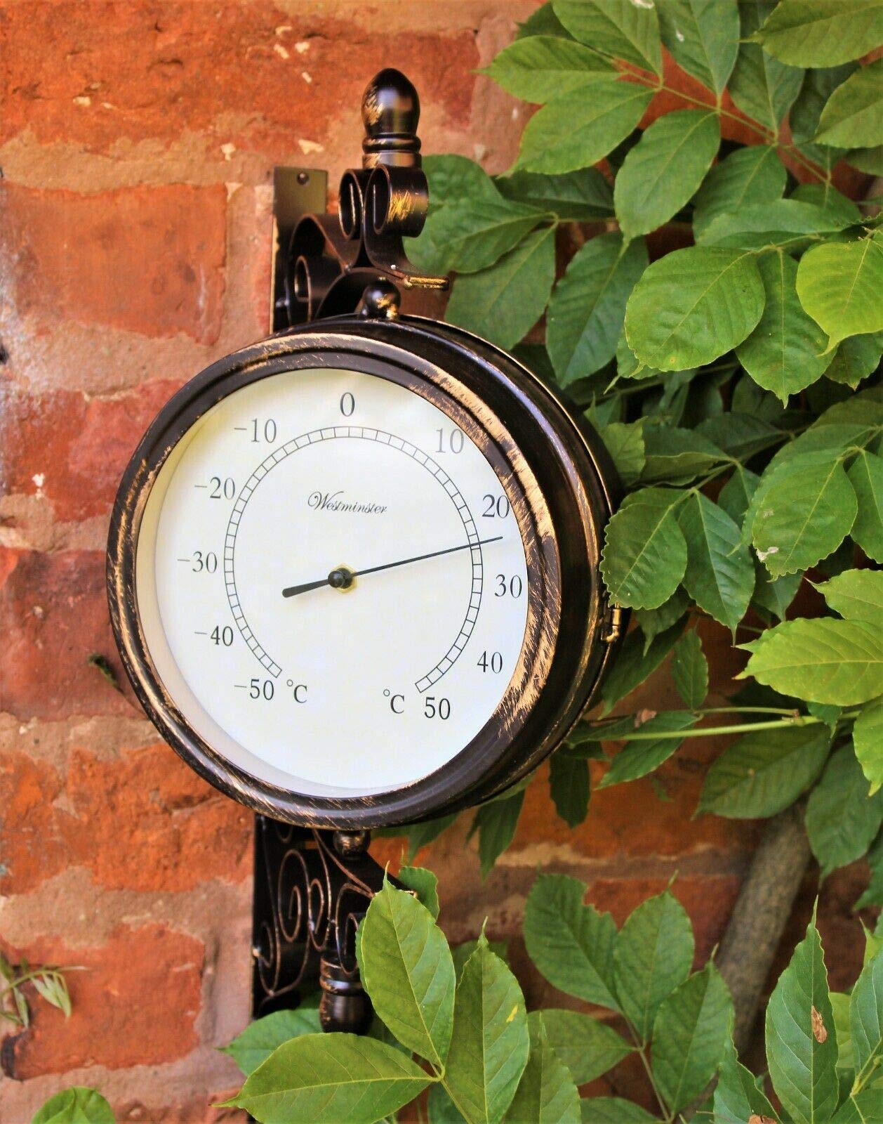 HH Home Hut Outdoor Garden wall Station Clock & Temperature with Bracket, swivels 21cm face