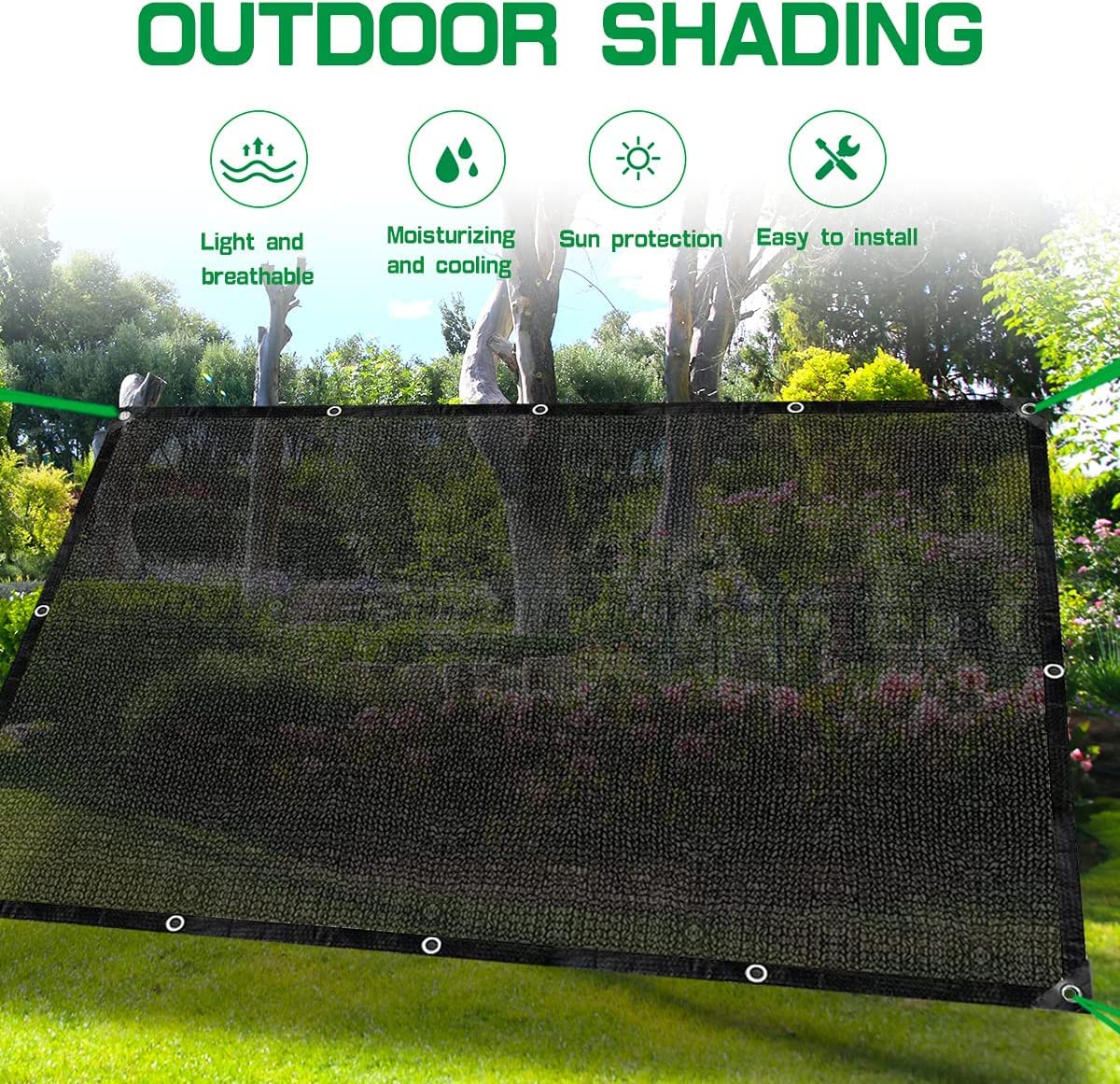 LATERN 40% Shade Cloth with Grommets, 2m x 3m Garden Mesh Shade Tarp HDPE Sun Shade Net UV Resistant Netting for Greenhouse Cover Patio Plant Flower Chicken Coop Carport