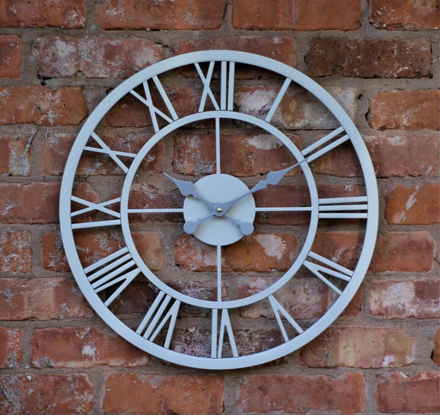 HH Home Hut GARDEN ORNAMENT WALL CLOCK LARGE INDOOR OUTDOOR GIANT OPEN FACE METAL 58CM GREY