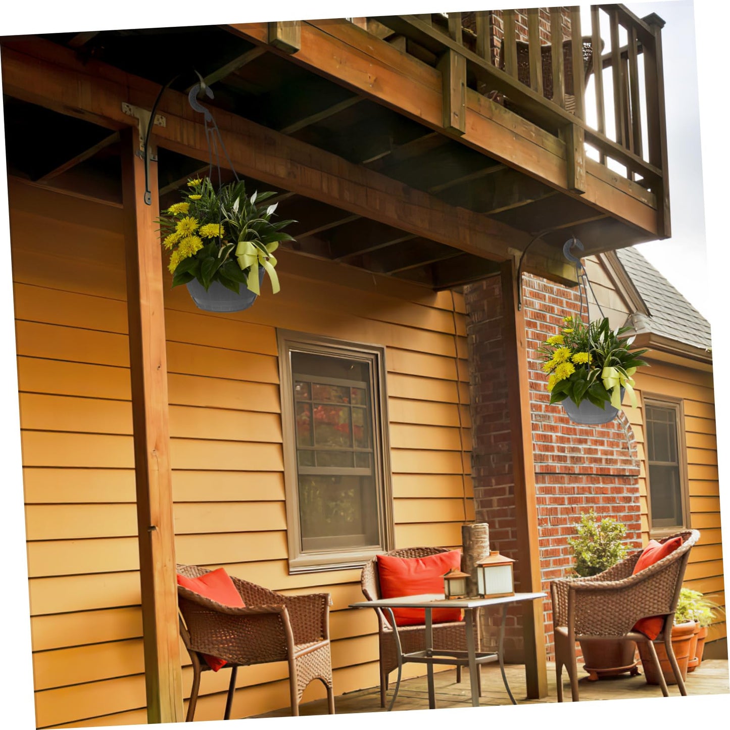 DIKACA Hanging Planters Baskets Self-watering Faux Wood Barrel 2pcs for Outdoor Patio Balcony and Indoor Plant Decor