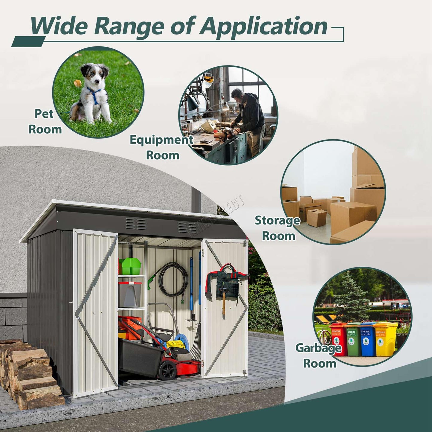 BIRCHTREE Garden Shed Metal Pent Roof 4FT X 8FT Outdoor Storage With Free Foundation Anthracite and White