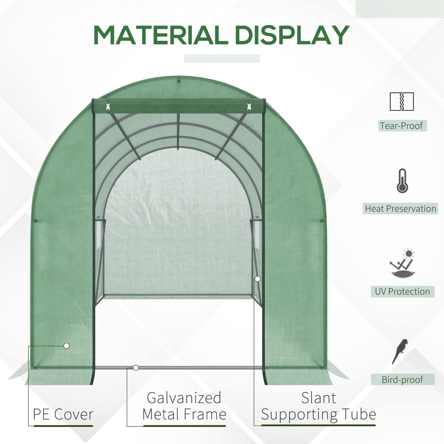 Outsunny Walk-in Polytunnel Greenhouse, Outdoor Garden Tunnel Greenhouse Tent with Zipped Roll-Up Door and 8 Mesh Windows, 4 x 2M