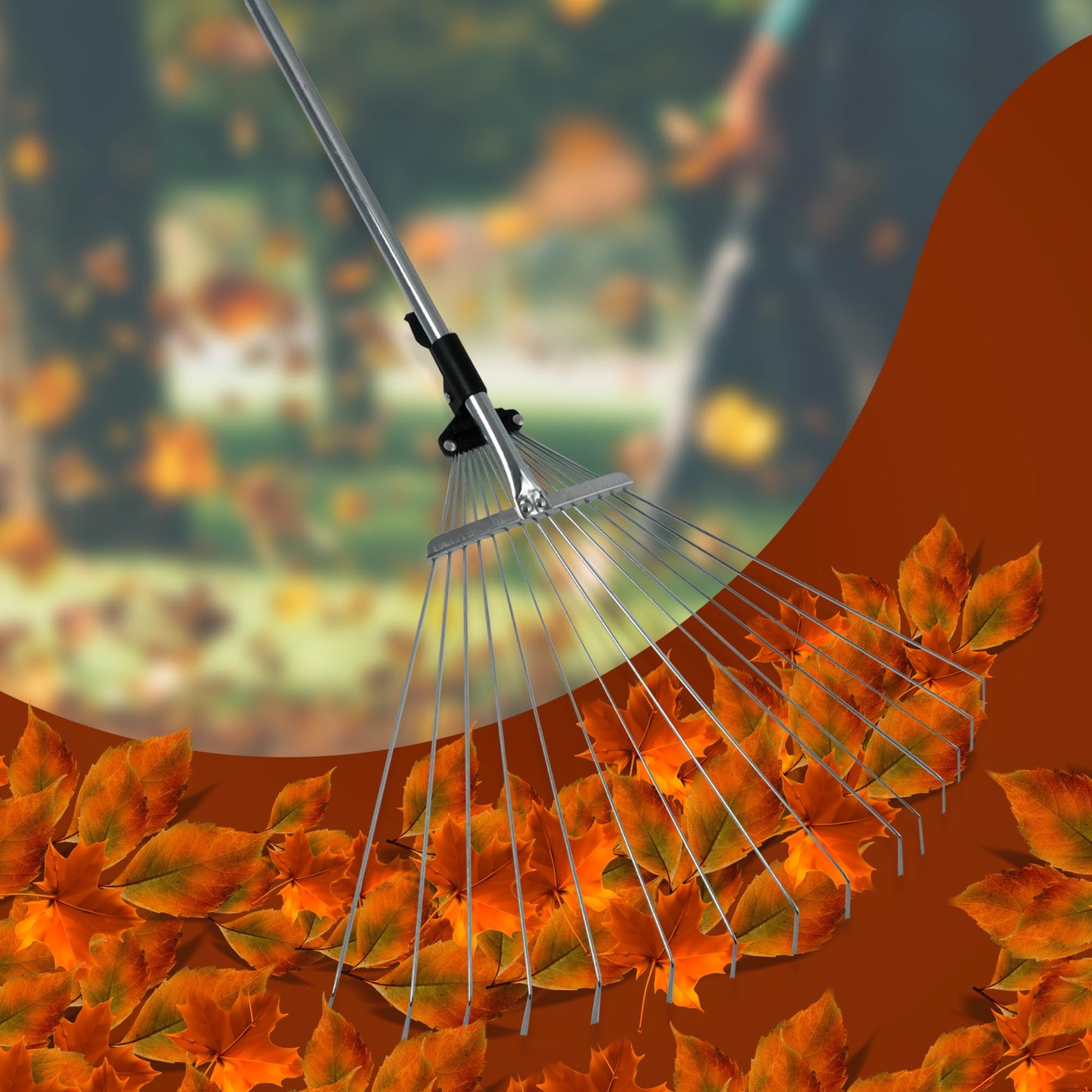 ZENO Garden Rake 25 Tines | Rake for Gardening | 31-67 Inch Adjustable Rakes for Lawns, Artificial Grass & Moss | Heavy Duty Metal Tines & Comfortable Handle | Collapsible Garden Rakes | Silver