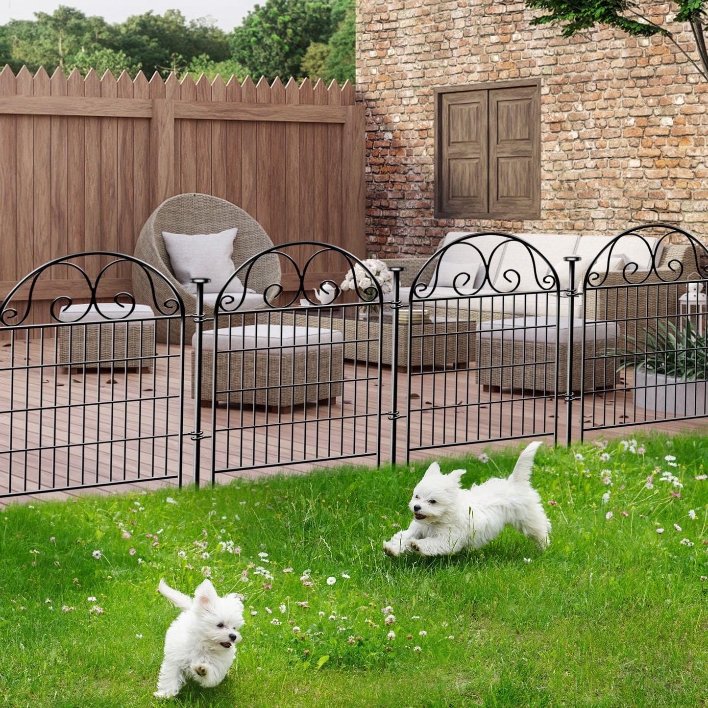 Getlay Tall Garden Animal Barrier with Gate, 36in(H)×17.5ft(L) 8-Panel Dog Fence, Black Heavy Duty Metal Temporary Defense Fence