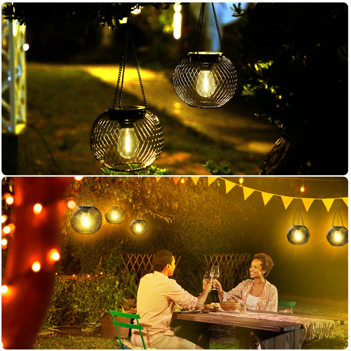 KagoLing Solar Lanterns, 2 Pack Solar Lantern Outdoor Garden with IP65 Waterproof Hanging Solar Lights Auto On Off Metal Yard Art Garden Lights for Patio Lawn Table Fence Ornaments Warmwhite