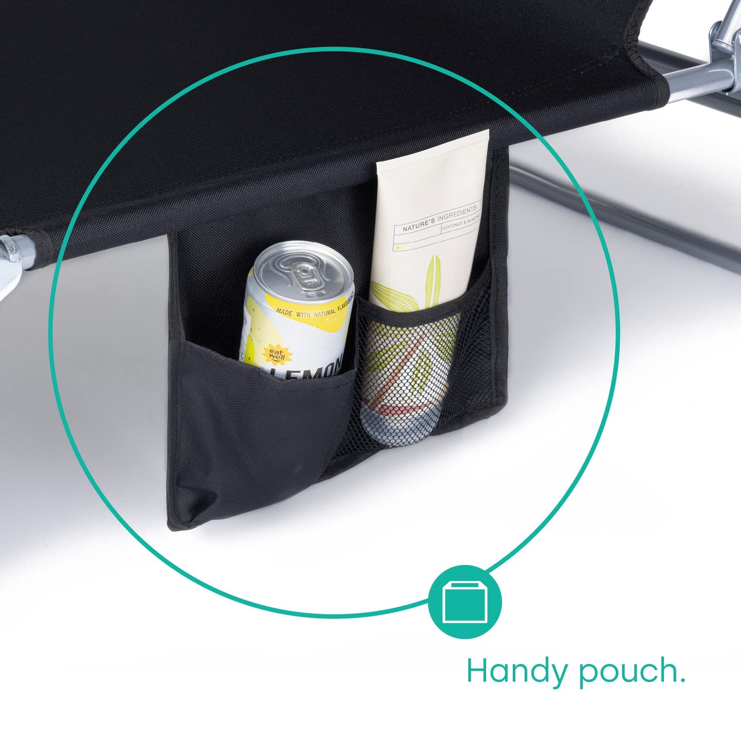 LIVIVO Folding Sun Lounger with Adjustable Back and Leg Rests, Adjustable Sunshade and Side Pockets – Relax in Comfort and Style – Folding Lightweight Frame (Black)