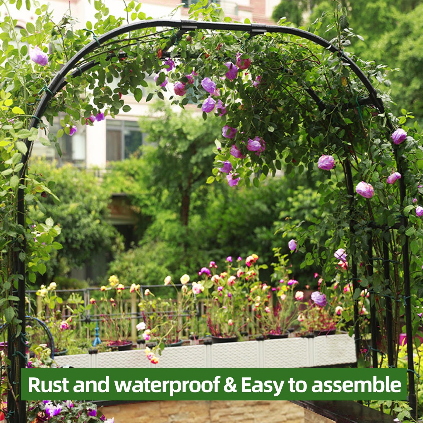 Caroeas Metal Garden Arch with 20mm Thickened Galvanized Steel Tubes, Rust-Resistant rose arch, 150cm Wide x 240cm High, Ideal for Climbing Plants and Outdoor Decoration as Garden Archway or Trellis