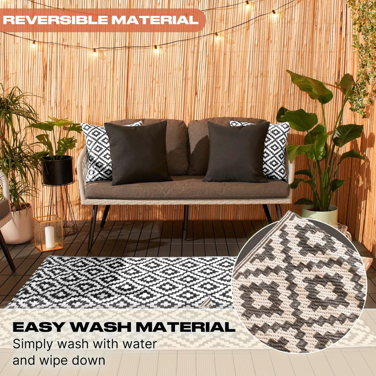 Dreamscene Outdoor Mats for Garden Rug Grey Geometric, Reversible Mat for Summer Garden Patio Decking Large Outdoor Rug Water Resistant Foldable Area Rugs Easy Storage, 80 x 150cm