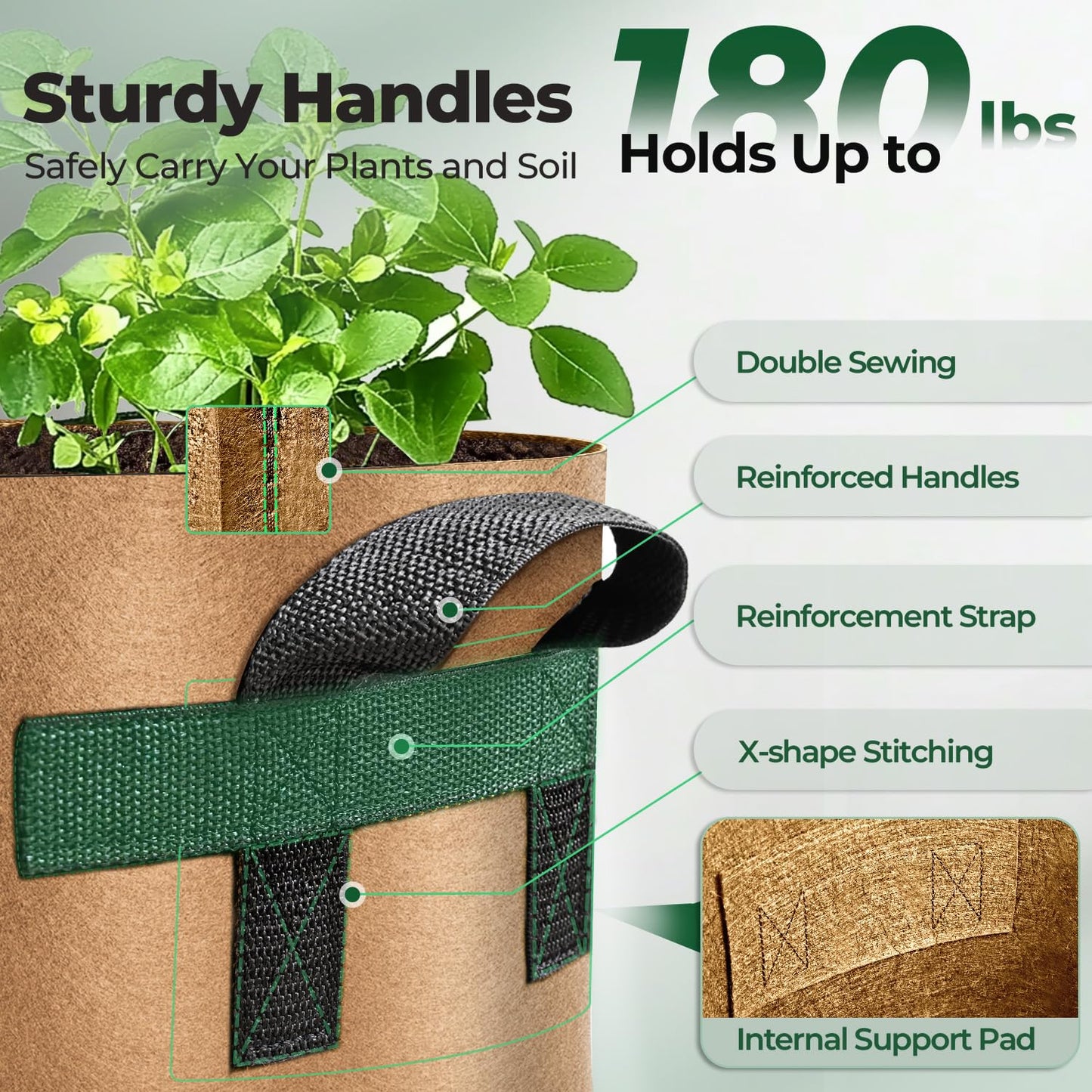 T4U 5-Pack 15 Gallon Fabric Plant Grow Bags, Heavy Duty Smart Growing Bag with Handle, Thickened Breathable Nonwoven Growbag Planter, Large Fabric Pots for Potato Tomato Vegetable Bonsai Tree Outdoor