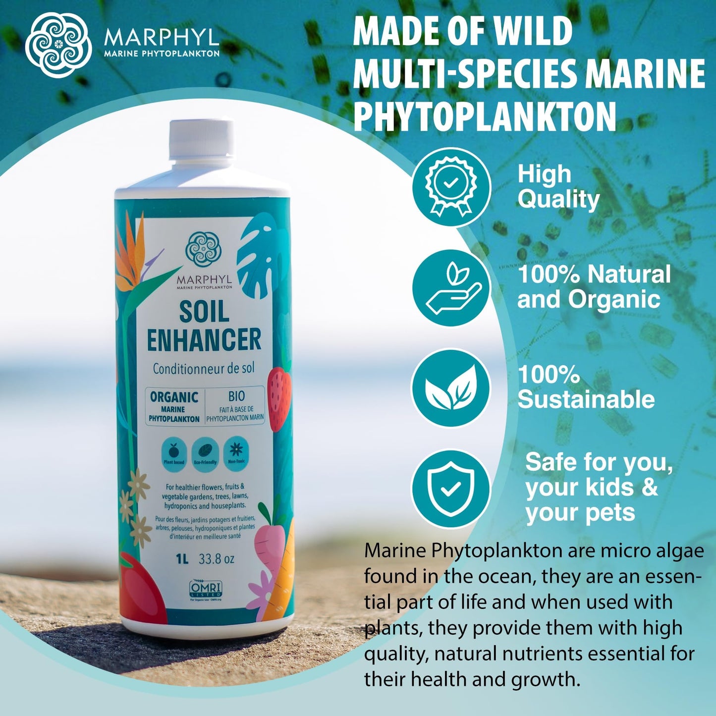 MARPHYL Organic Liquid Fertiliser - Indoor Plant Food - Nutrient rich Seaweed Liquid Fertilizer- All Purpose Liquid Fertiliser for indoor Plants, Flowers, Vegetables, Succulents, Bamboo, Hydroponics