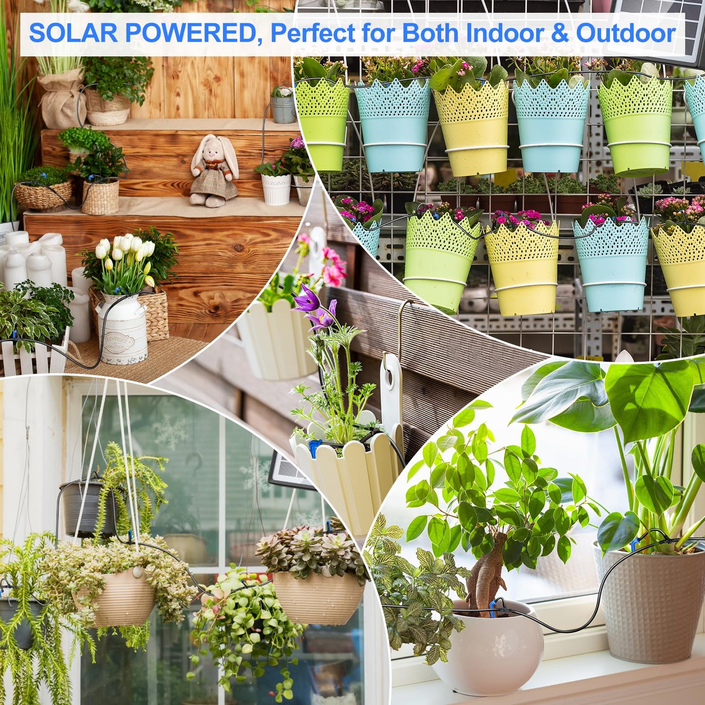 PChero Solar Irrigation System Kit, Automatic Self Watering System with Timer Garden Greenhouse Drip Irrigation System with 15M Hose for Pots Lawn Indoor Outdoor Plants