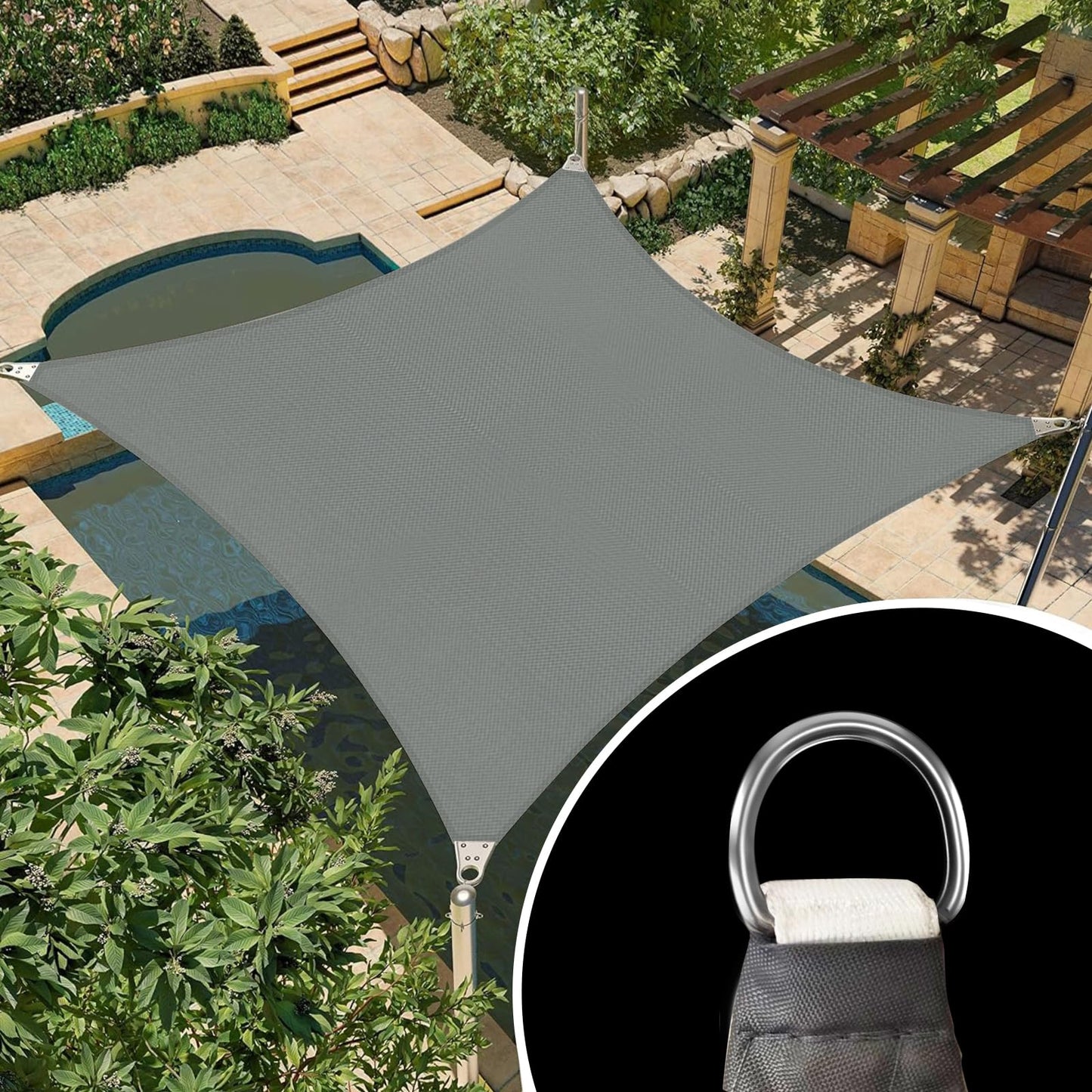 Falflor 2x3m Sun Shade Sail Rectangle Waterproof Shade Sail Durable Awning for Patio UV Block Outdoor Garden Canopy for Party Backyard Lawn(Grey)