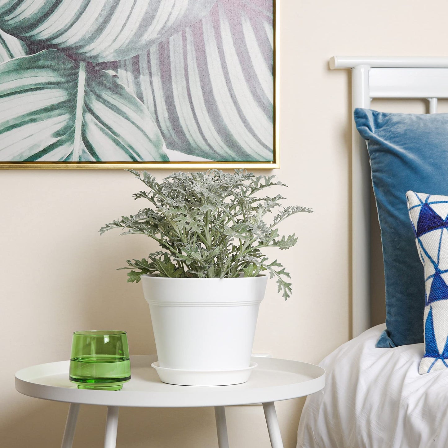 T4U 17.5CM Plastic Plant Pots 6-Pack, Large Flower Planter with Drainage Hole and Saucer, Classic Indoor Outdoor White Plant Pots for Orchid, Penoy, Rose, Snake Plant, Aloe, Tulips, Peace Lily