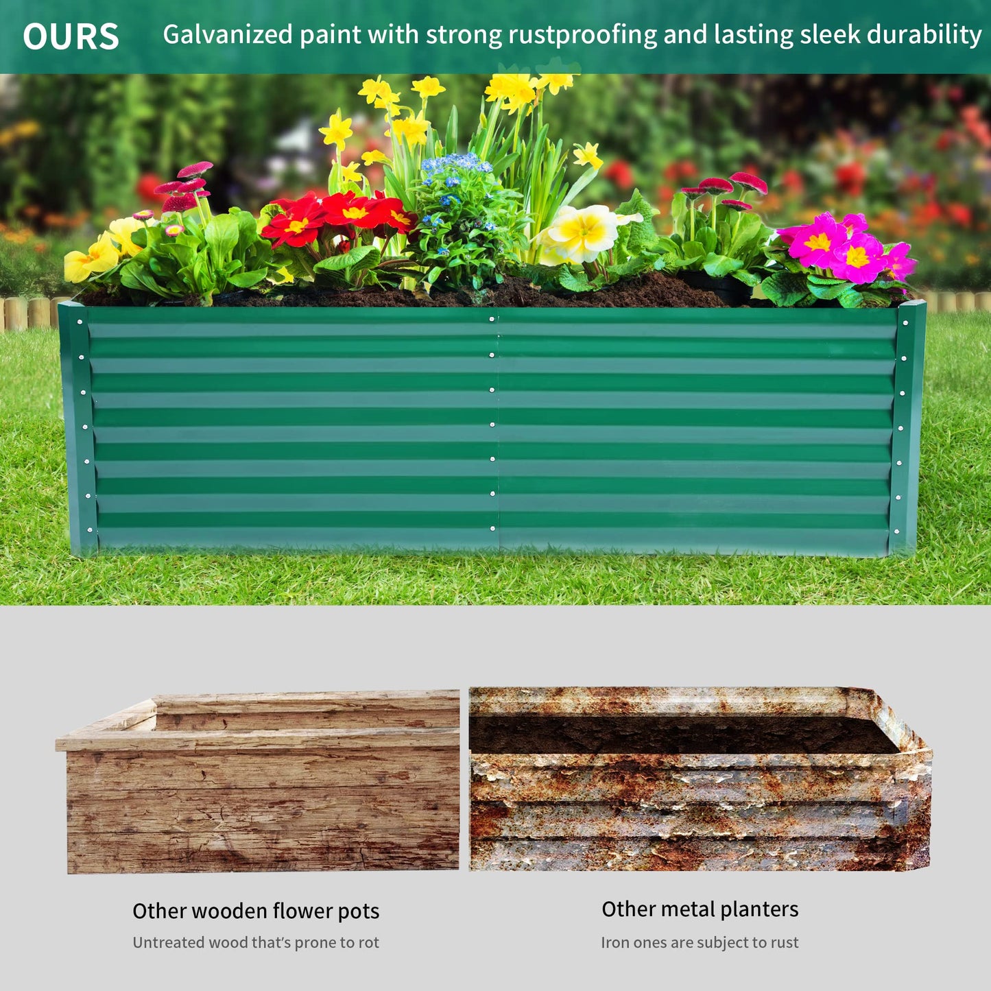 YITAHOME Outdoor Raised Garden Bed Kit 240x120x60cm, Raised Beds Thickened Zinc-Aluminum-Magnesium Stainless Steel Metal Raised Beds for Garden with Safety Rubber for Vegetables Flowers Fruits (Green)