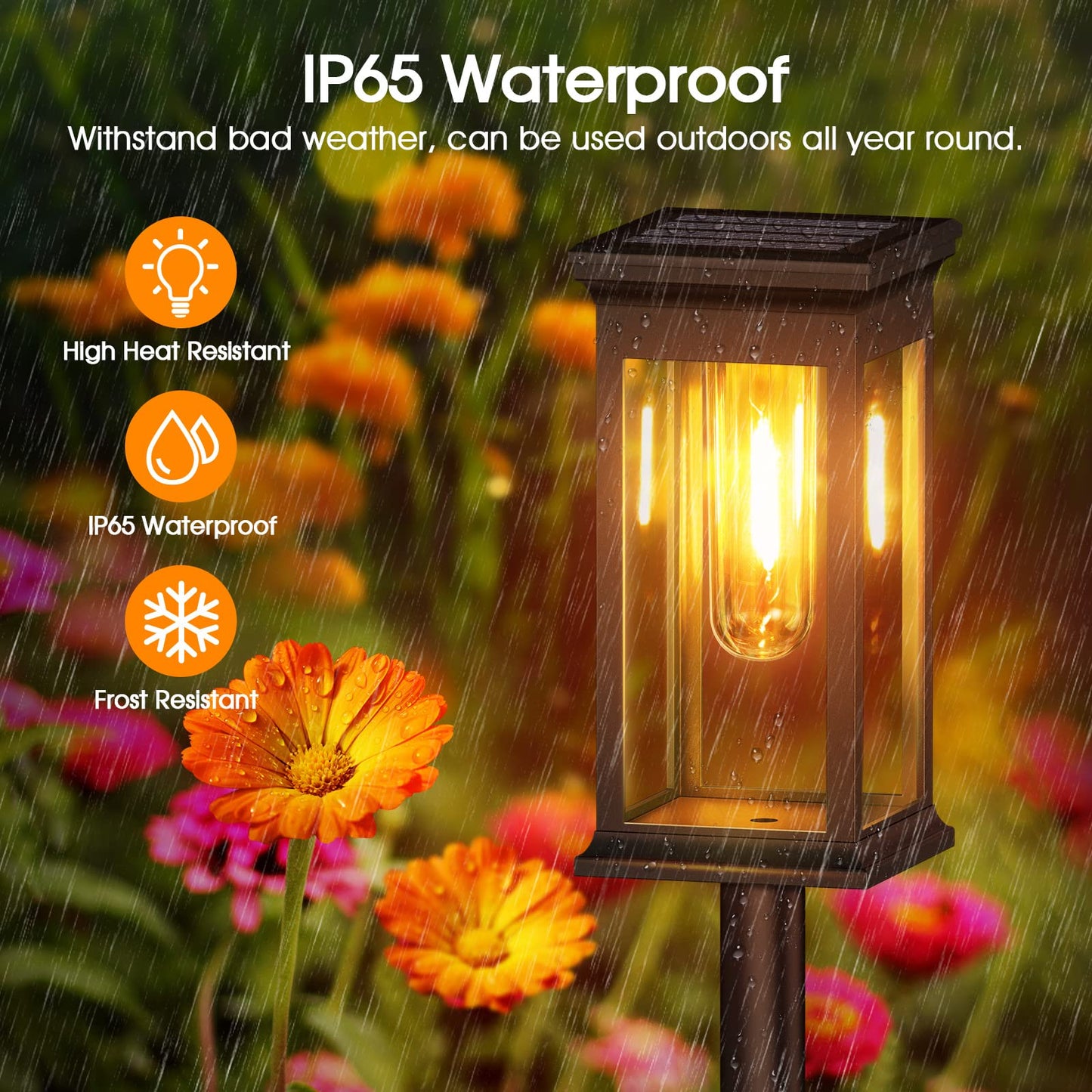 KOOPER Solar Lights Outdoor Garden, 4 Pack Upgraded Garden Lights Solar Powered Waterproof, Auto On/Off Solar Lights Garden Ornaments Outdoor for Yard Pathway Patio Decorative Lawn
