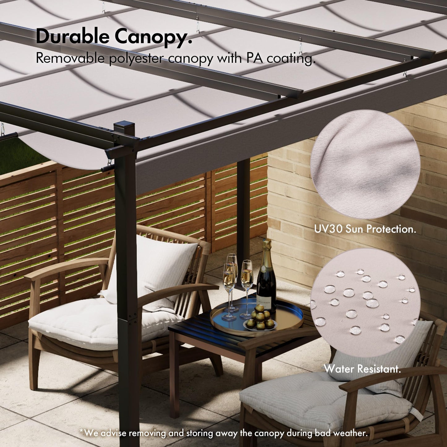 VonHaus Pergola with Retractable Roof 3 x 3 x 2.2m – For Garden, Outdoor, Patio – Weatherproof, Removable Polyester Canopy, Carry Bag for Canopy, 2 Person Assembly, Powder Coated Steel Material