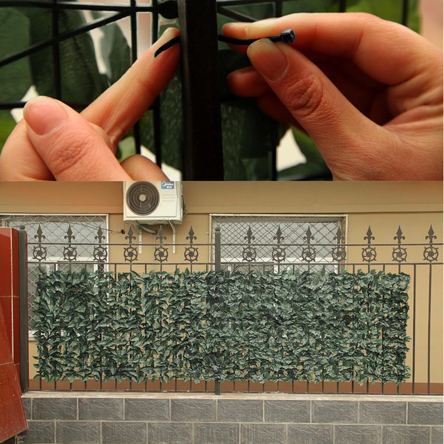 Esoes 2pcs Artificial Hedge Roll, Fence Screening Trellis with Artificial Leaves, Artificial Ivy Privacy Fence, Garden Screening for Balcony Garden Decoration-Dark Green(0.5M*1M)