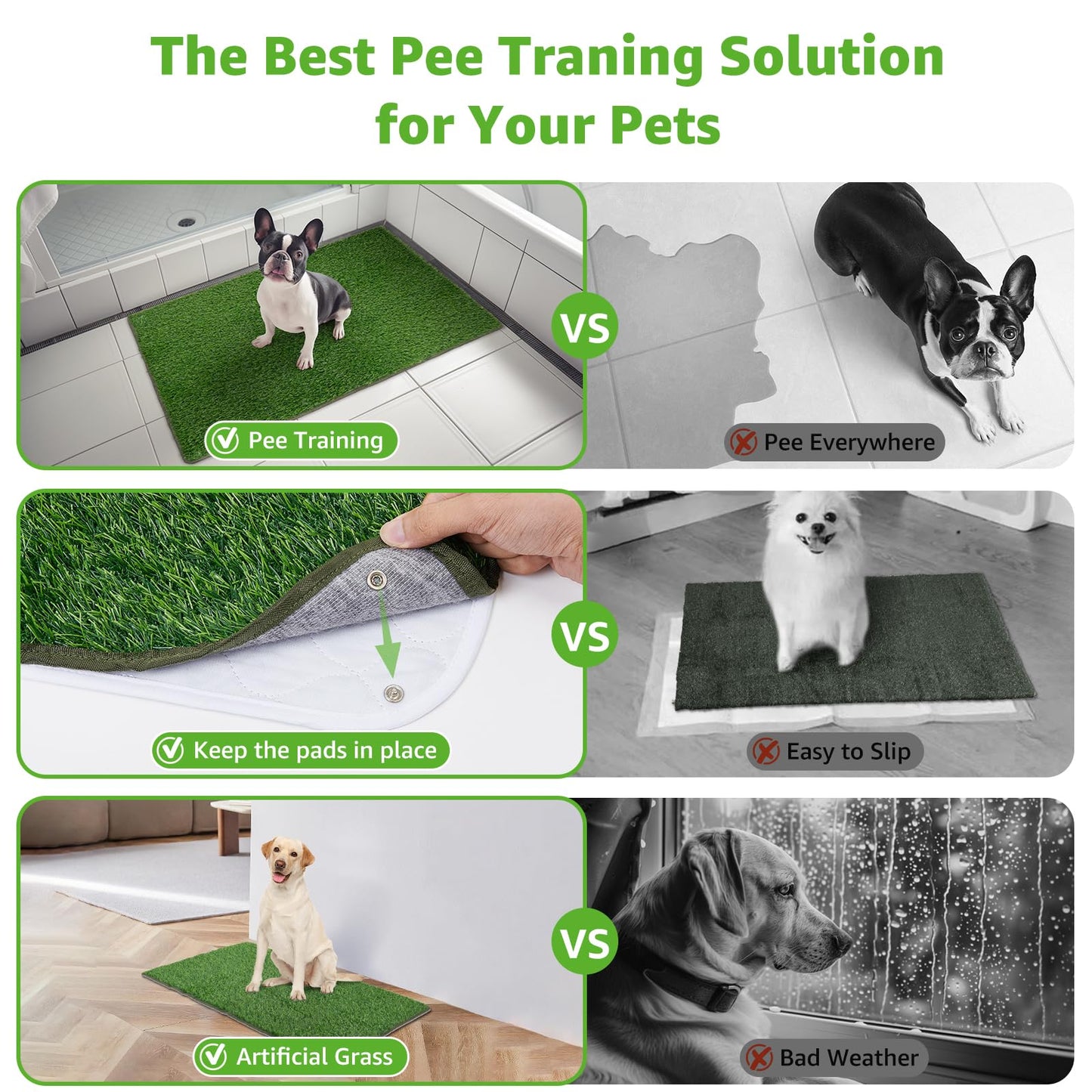 Artificial Grass for Dogs with Reusable Puppy Pad, Dog Toilet Grass Mat Potty Training Grass Pads for Dogs Washable Puppy Grass Reusable Puppy Pads Dog Grass Pee Pad (46x71cm)