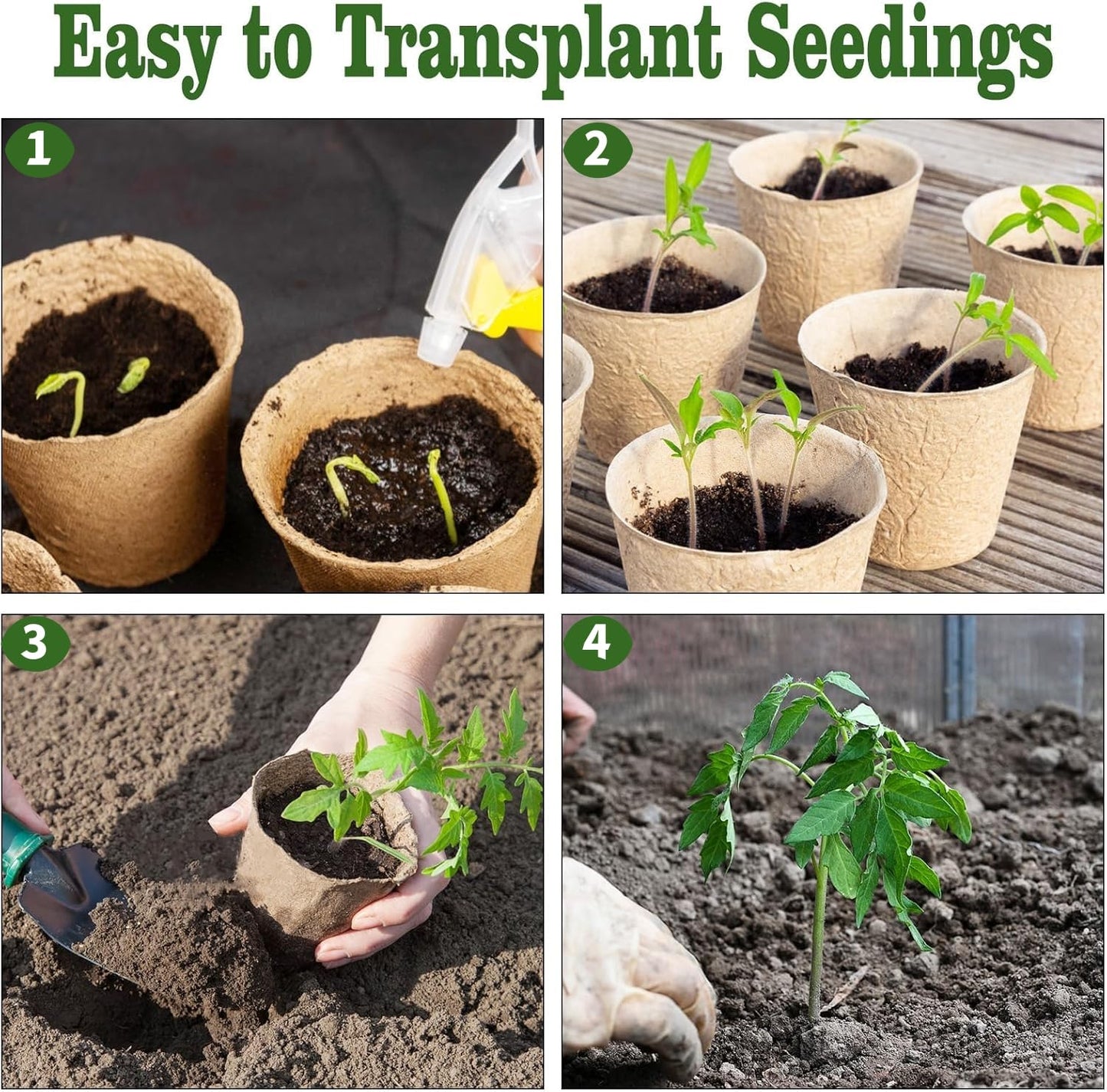 LATERN 100Pcs 8CM Biodegradable Fibre Seed Pots for Seedling and Transplanting with 100Pcs Plastic Plant labels (White 5cm x1cm)