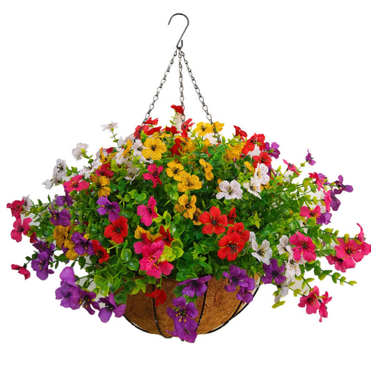 Bo Wawa Home Decoration Multicolore Silk Flower Fake Flowers DIY Chain Hanging Basket Garden Wedding Ornaments Artificial Flower Violets (Big Basket)