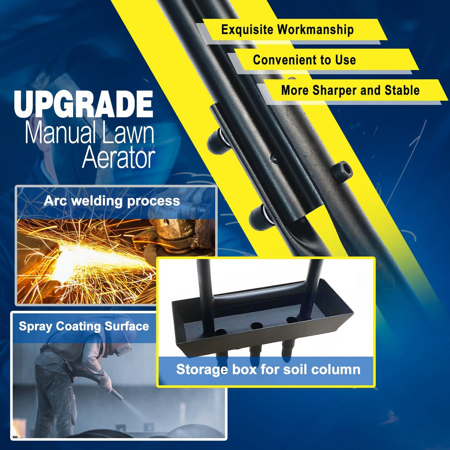 vanpein Lawn Aerator, Coring Manual Hollow Tine Aerator with Soil Column Collection Box, Core Aerating Tool, Heavy Duty Aeration for Compacted Soils and Lawns to Prevent Compaction, Black