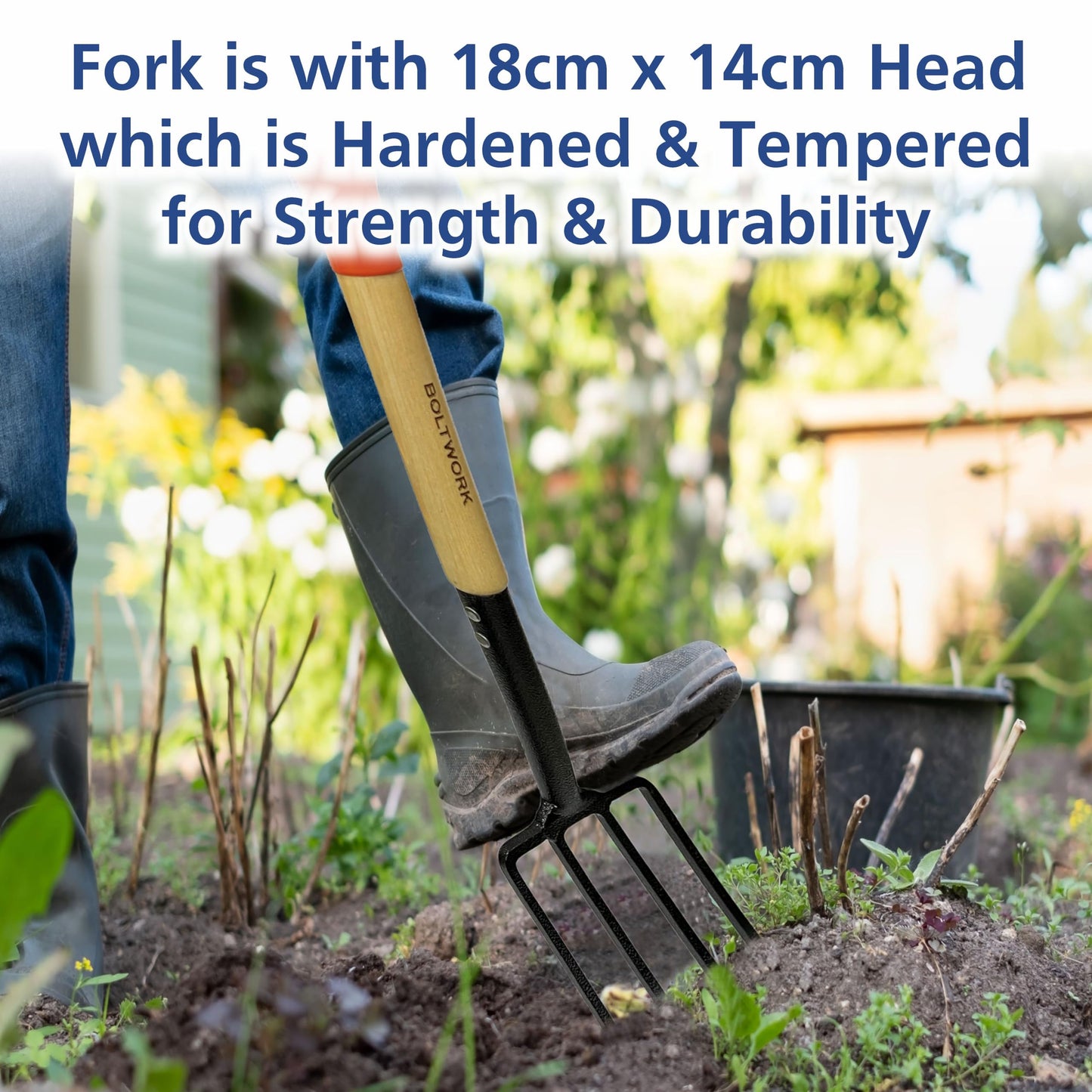 BOLTWORK Shovel & Garden Fork Set Micro 76cm Long For Digging Soil Hardened Fork Heads Blades Wooden Shaft PVC Handle 1% Of Sale Value Will Be Donated To Children’s Hospital