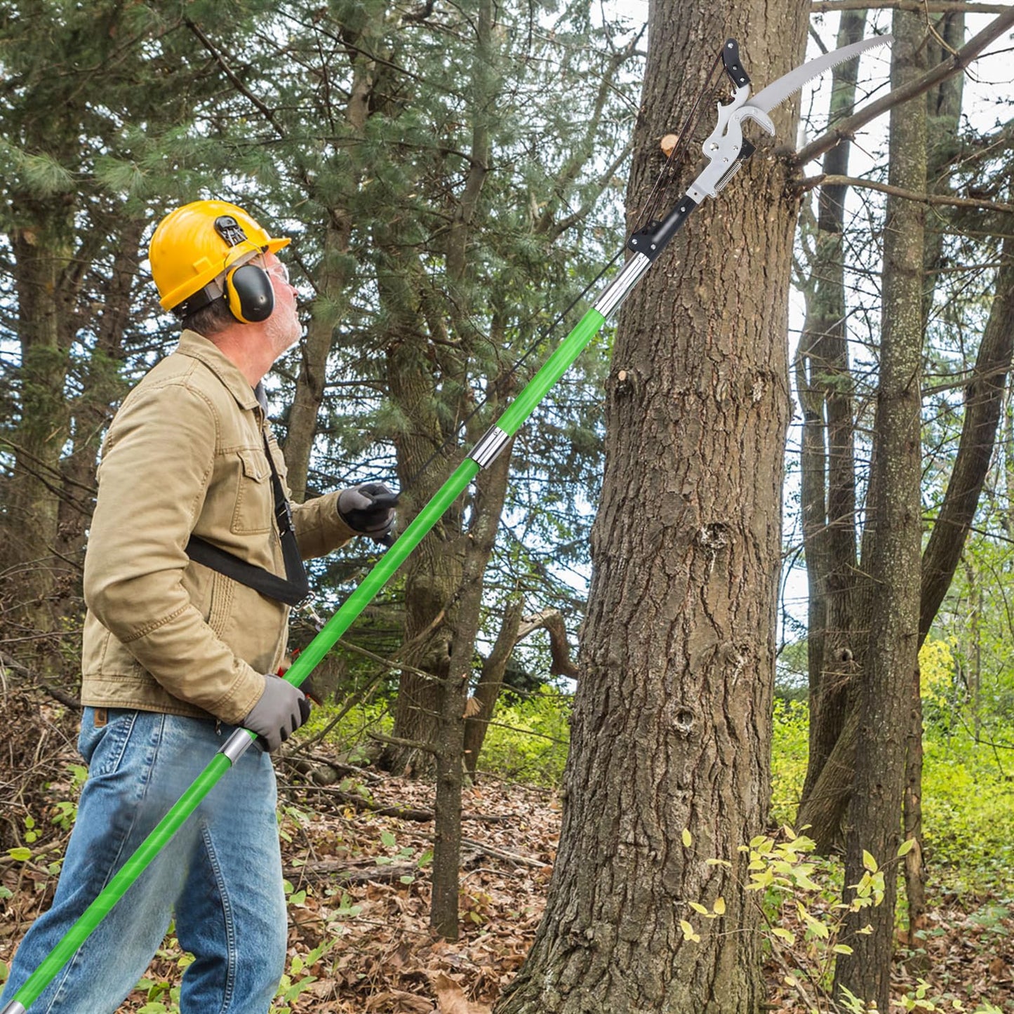 Pole Pruning Saw 26 Foot Long Handle Adjustable Length, Manual Pole Saw High Branch Scissors with Carry Bag and Sturdy Pole, Telescopic Tree Pruner Long Reach for Palm Oak High Branches