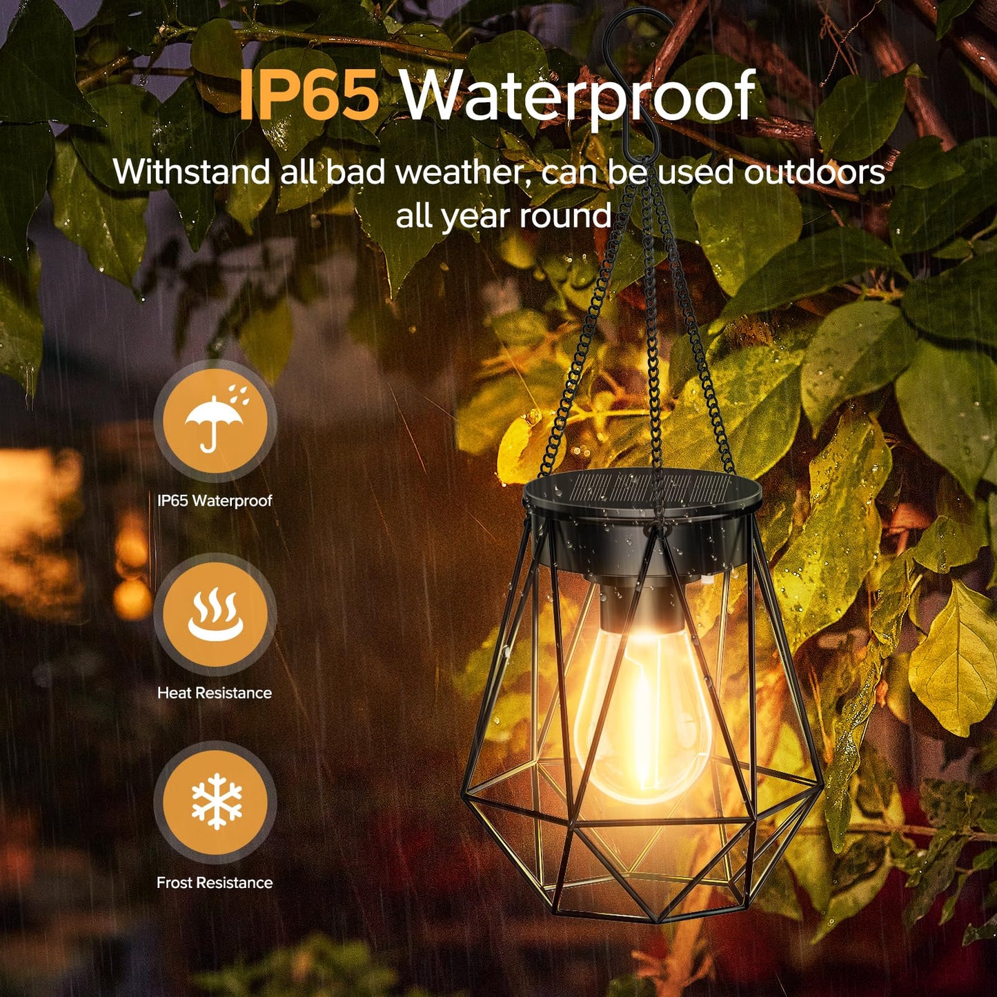 RECHOO Solar Lights - 2 Pack Hanging Garden Lanterns, Metal Warm White Waterproof Outdoor Lanterns for Decoration, Pathway, Patio