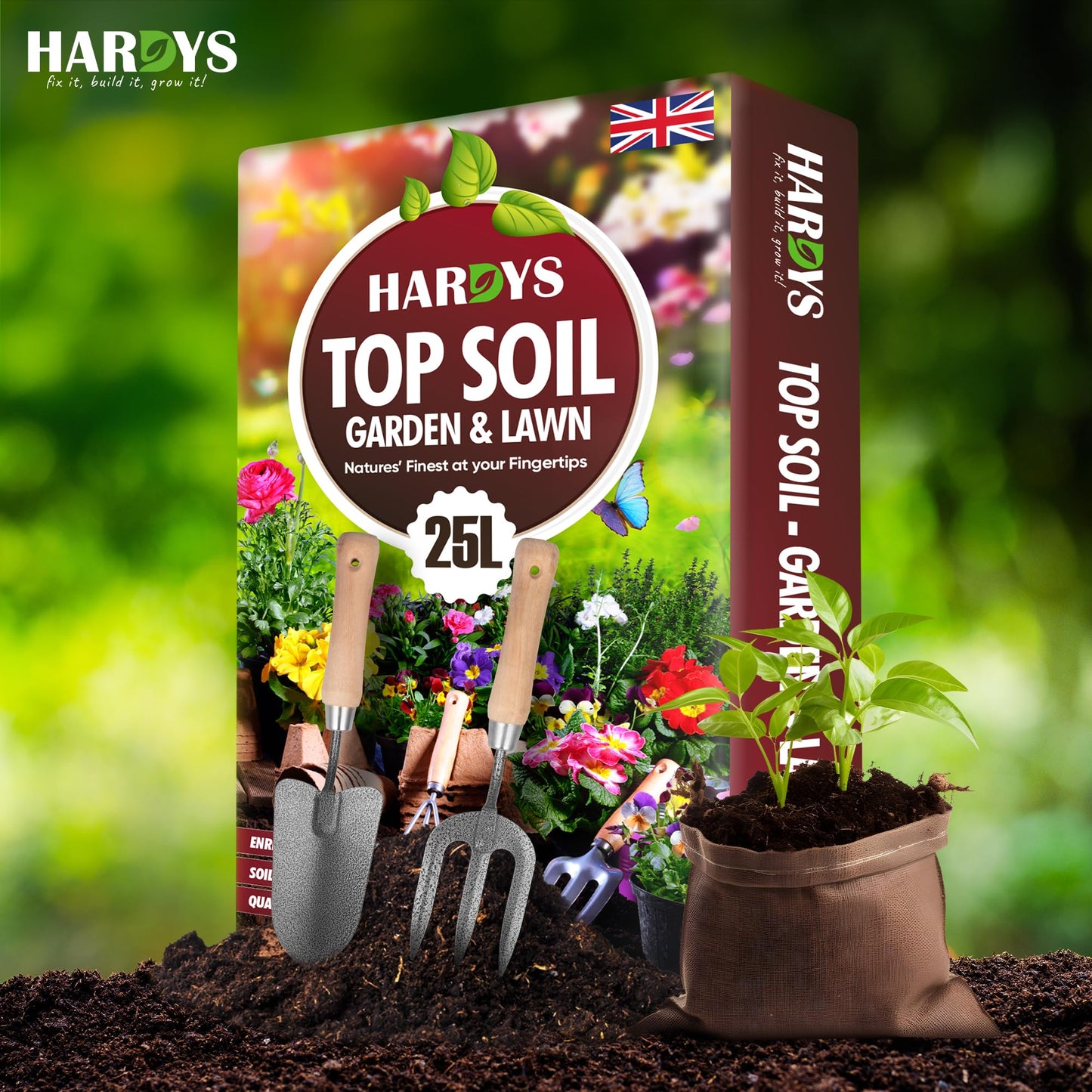 Hardys 25L Top Soil for Garden & Lawn - Loam & Sand Based, Enriched Top Soil | Ideal for Grass Seeding, Levelling, Plant Beds, Borders - Graded for Plants Outdoor