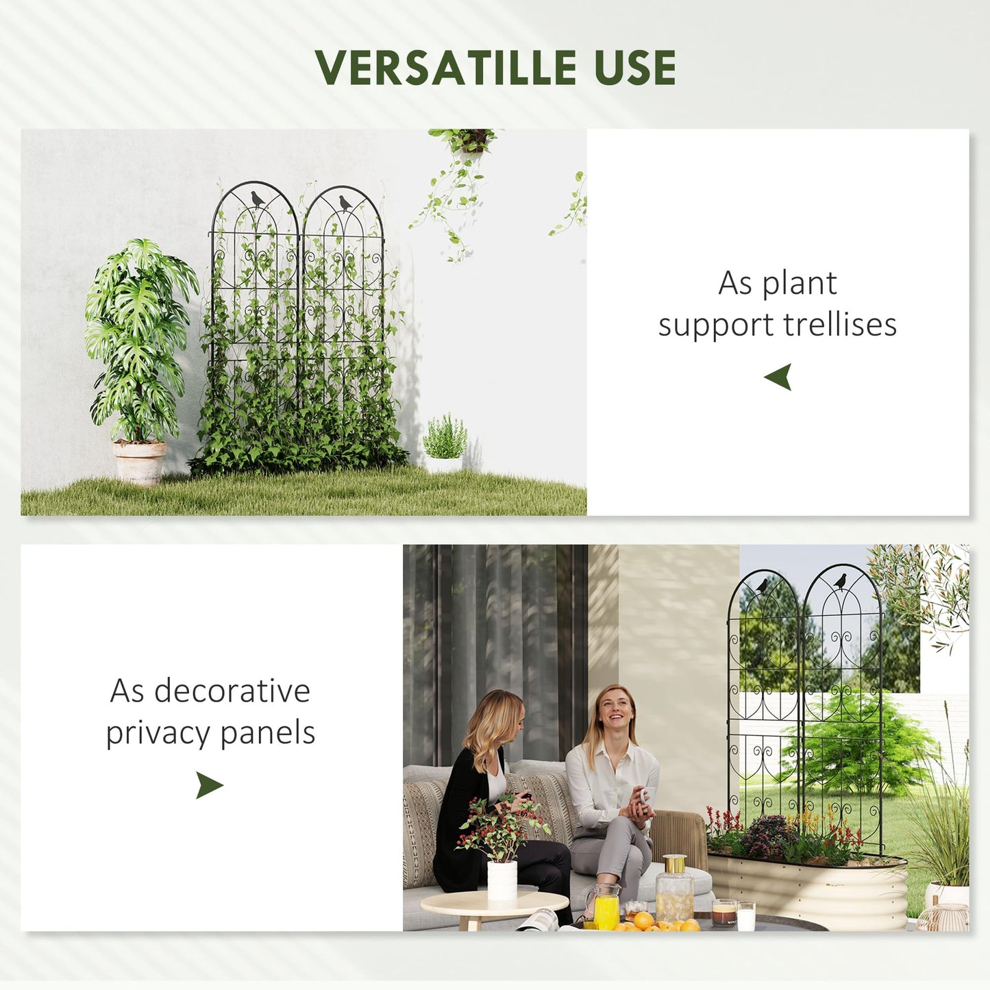 Outsunny Set of 2 Metal Garden Trellis, Decorative Trellis Panels for Climbing Outdoor Plants, Vegetables, Vines, Flowers, 150 x 50cm