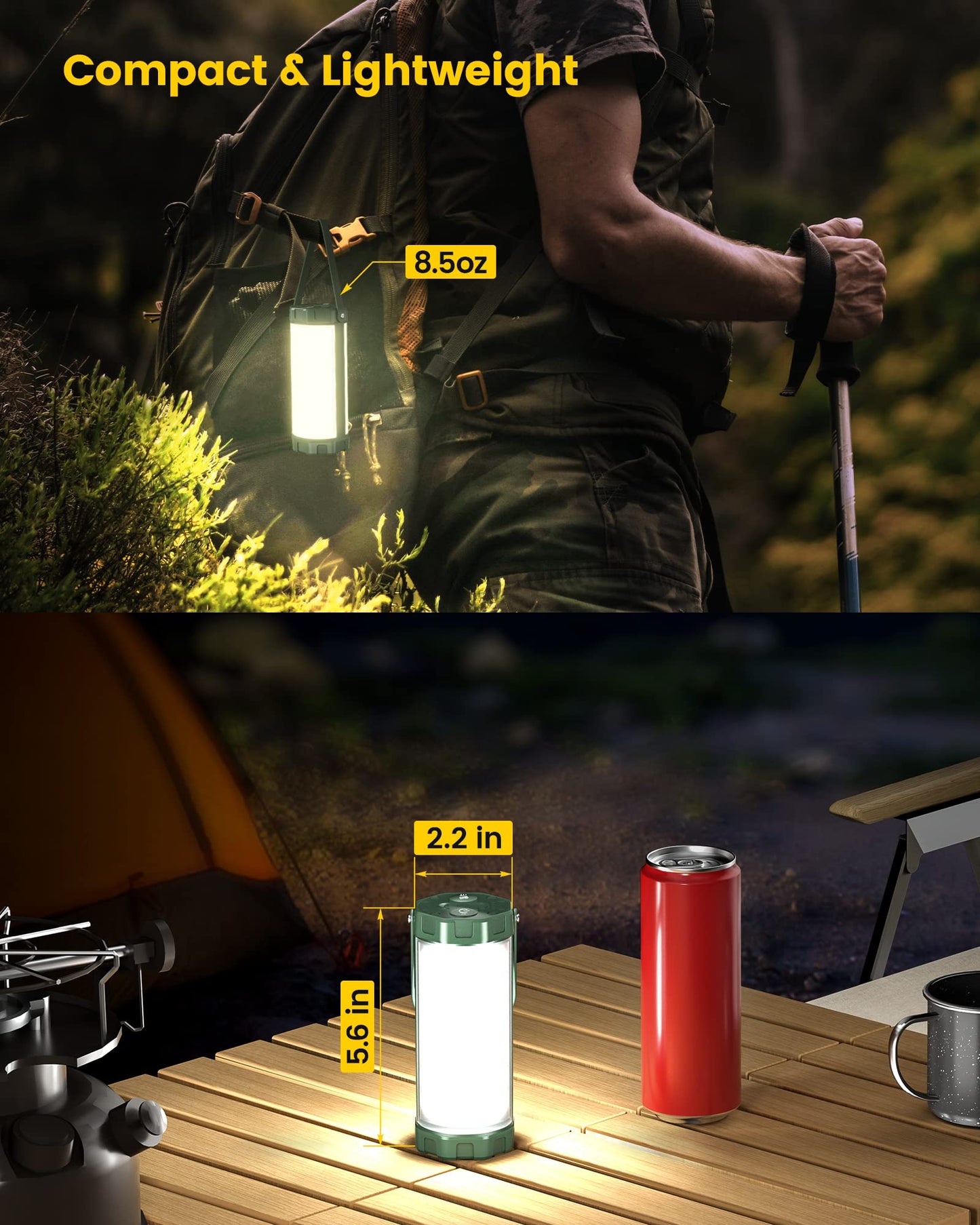 Glocusent Survival Camping Lantern, 106LED with 5 Brightness, Up to 1200LM, 3 Modes & SOS, Rechargeable for 80hrs, IP68 Waterproof, Small & Light, Emergency Light for Blackout, Hurricane (Green)