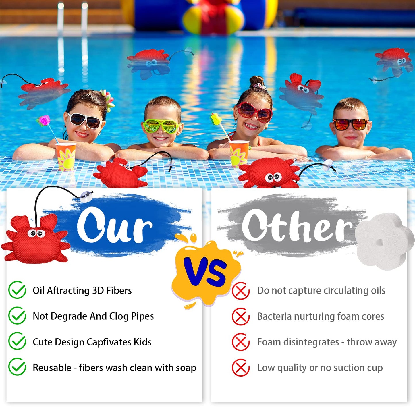 xinrongda 4 Pieces Hot Tub Scum Absorber for Spa, Reusable 3D Oil Absorbing Sponge, Hot Tub Cleaning Kit for Hot Tub Accessories, Swimming Pool and Spa, Crab