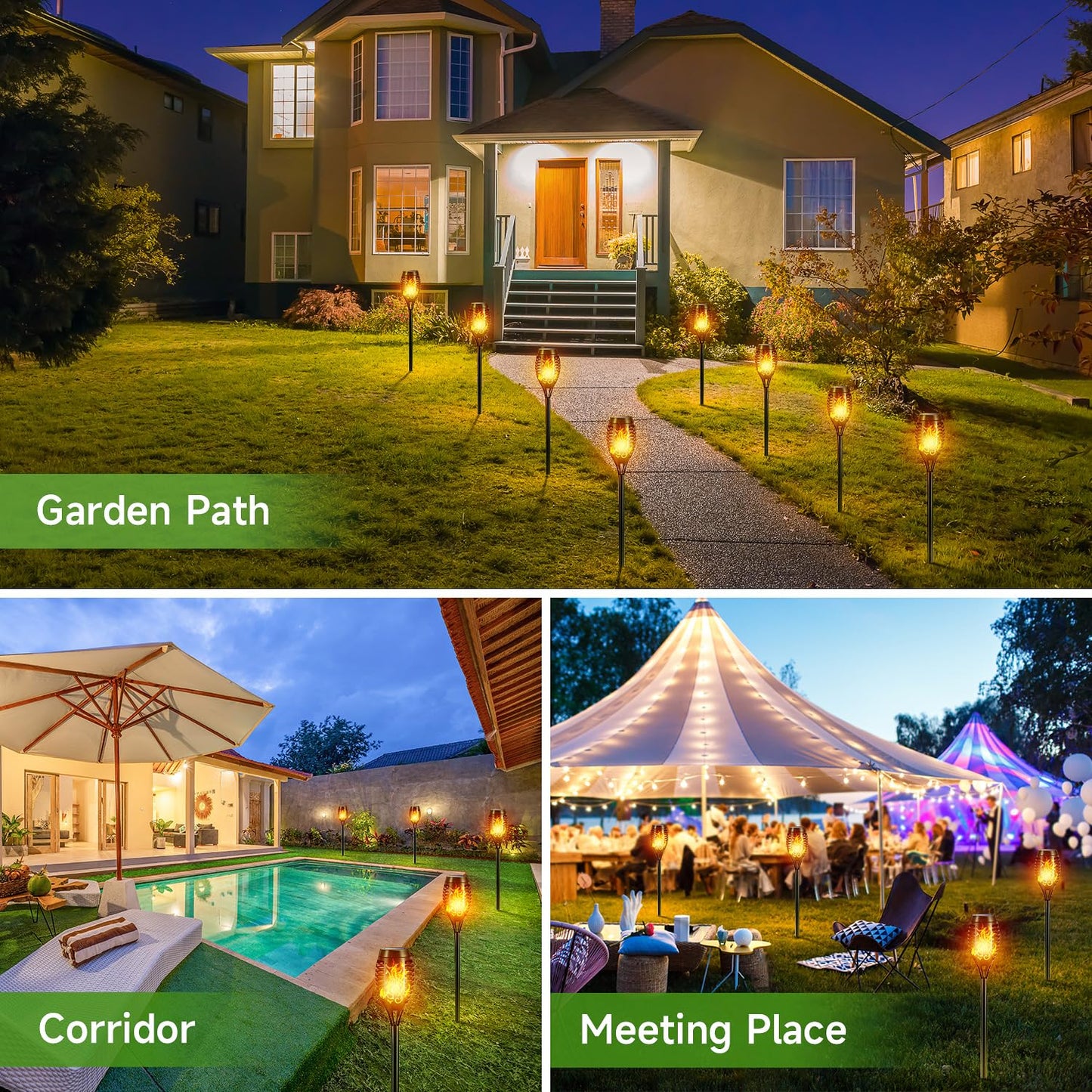 Solar Lights Outdoor, 4 Pack Auto On/Off Solar Garden Lights, IP65 Waterproof, Easy Installation