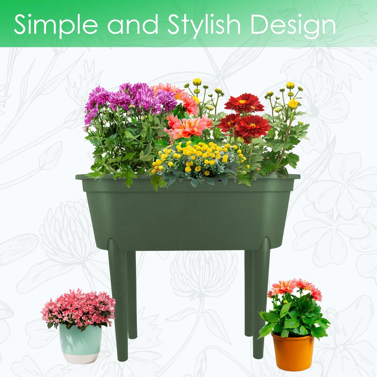 GEEZY Raised Garden Bed Planter Box Outdoor Patio Greenhouse Flower Vegetable Grow Box with Lid & Legs Green - Durable, Portable & Versatile Planter for Small Spaces & Easy Planting & Care