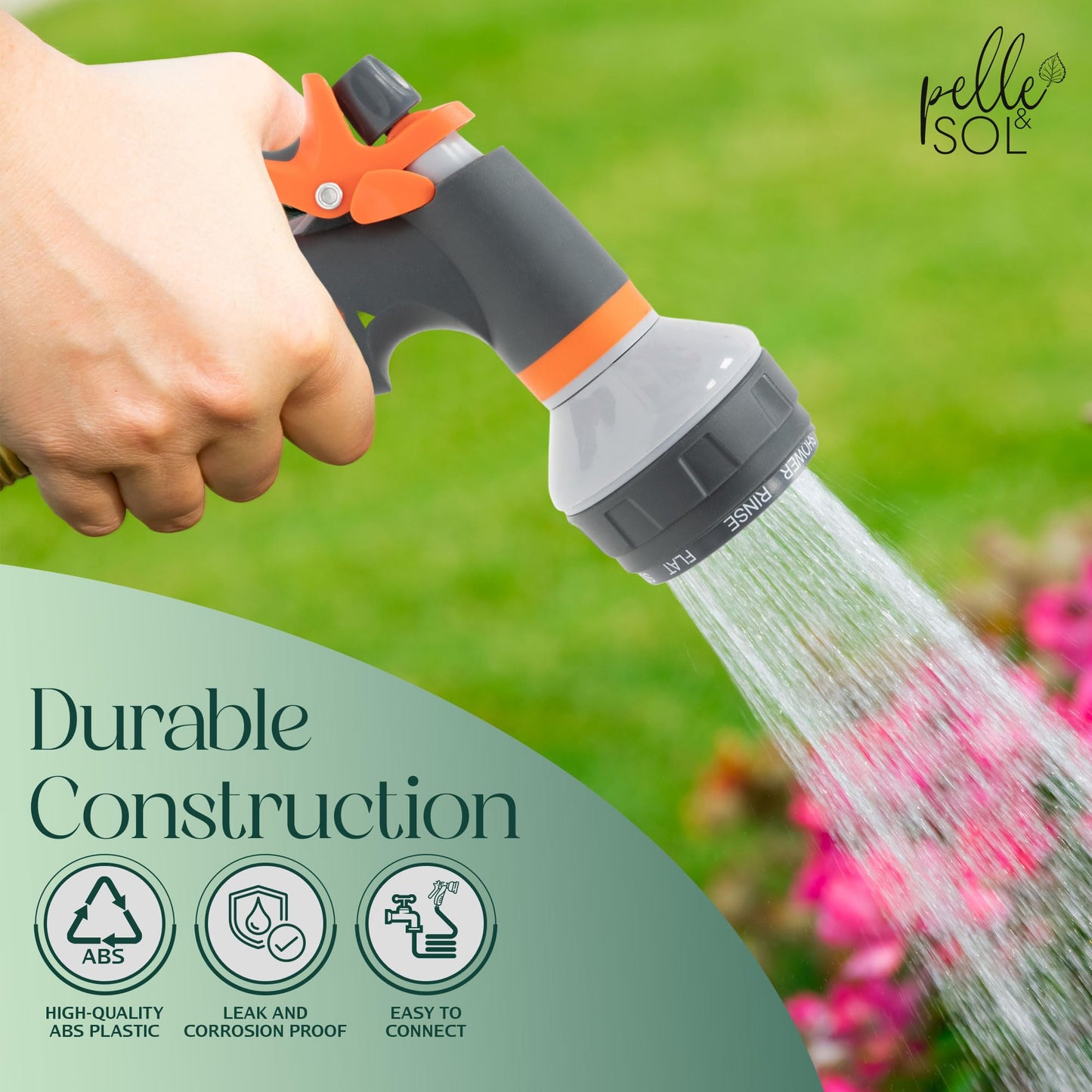 Pelle & Sol Hose Pipe Spray Gun Kit with 8 Adjustable Modes High-Pressure Nozzle & Hose Connector Fittings | Non-Slip Garden Hose Set & Garden Tools |Shower Hose Set for Watering Plants, Car Cleaning