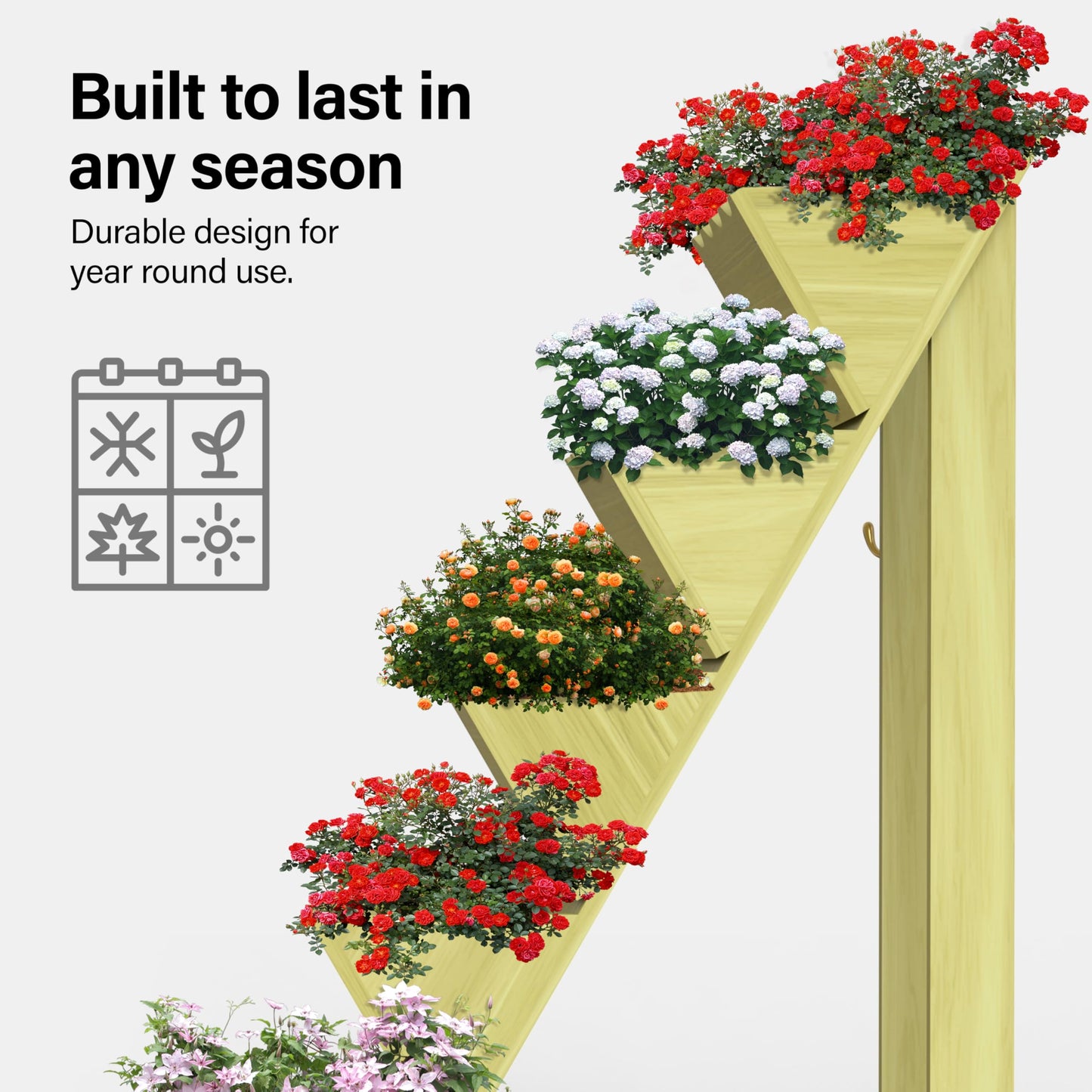 Vivo Technologies 5 Tier Wooden Planter Garden Flower Herb Planter Box Wooden Decorative Planters for Outdoor Indoor, 75cm(H) x 45cm(D) x 30cm(L)