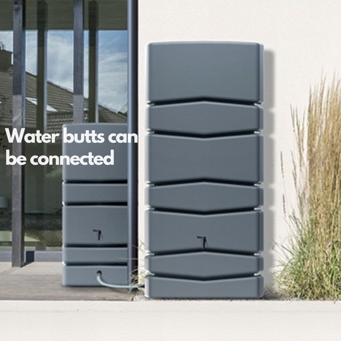 Water Butt with Tap - Modern Tower Shaped- Grey 350L - Ideal for Gardens and Terraces, Saves Water and Promotes Plant Growth